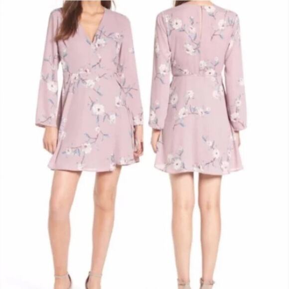 Lush Light Purple Floral Print Wrap Dress - Picture 1 of 5